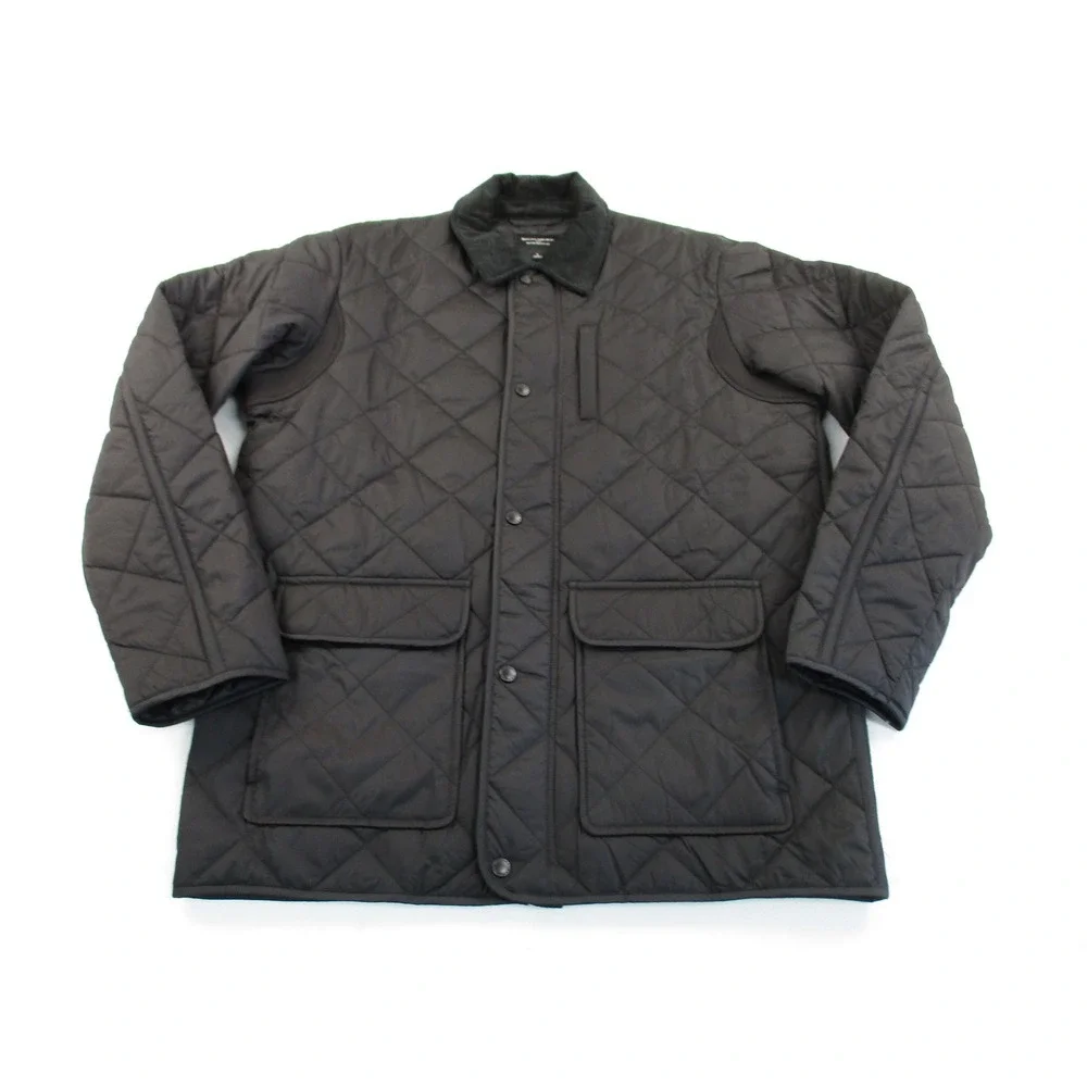 Banana Republic Quilted Jacket Mens Large Black Water Resistant Corduroy Collar